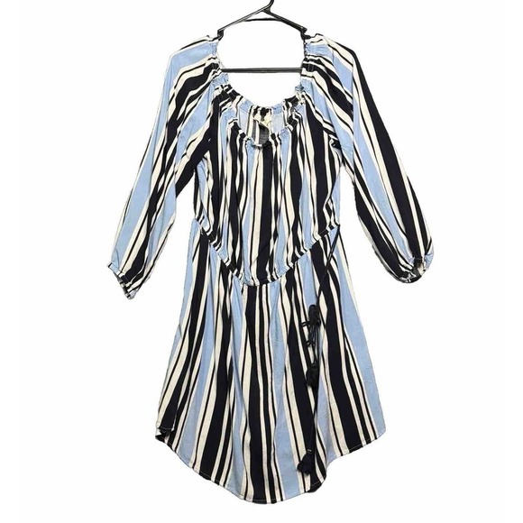 Forever 21 3X Tassel Tie Dress Off Shoulder Striped Blue White Size Rayon - Picture 1 of 3